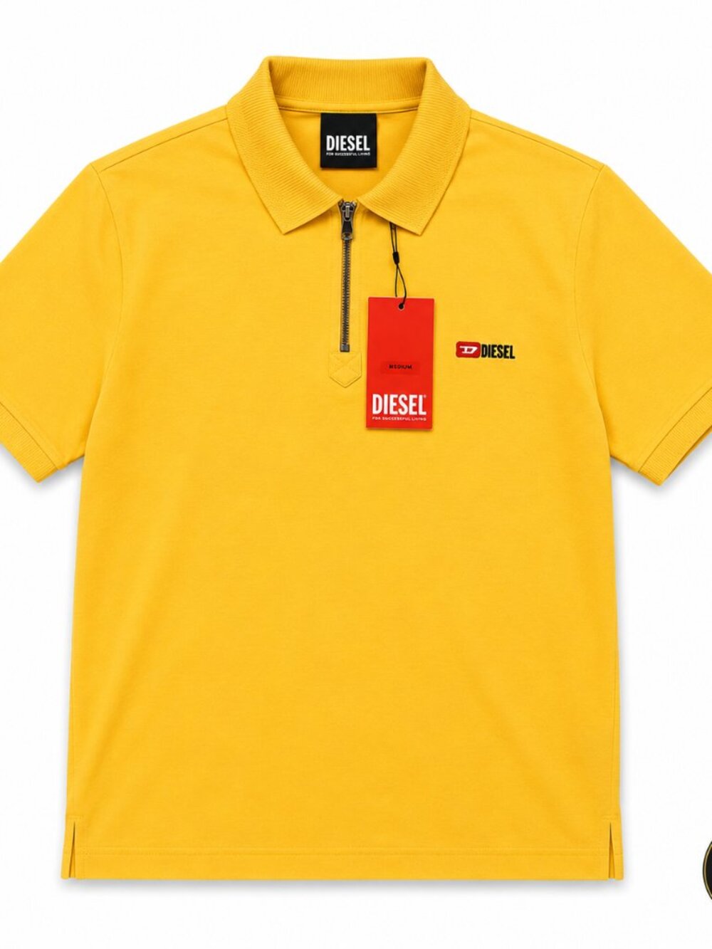 Diesel Men’s Yellow Zip Polo Shirt NWT | Logo Short Sleeve Polo